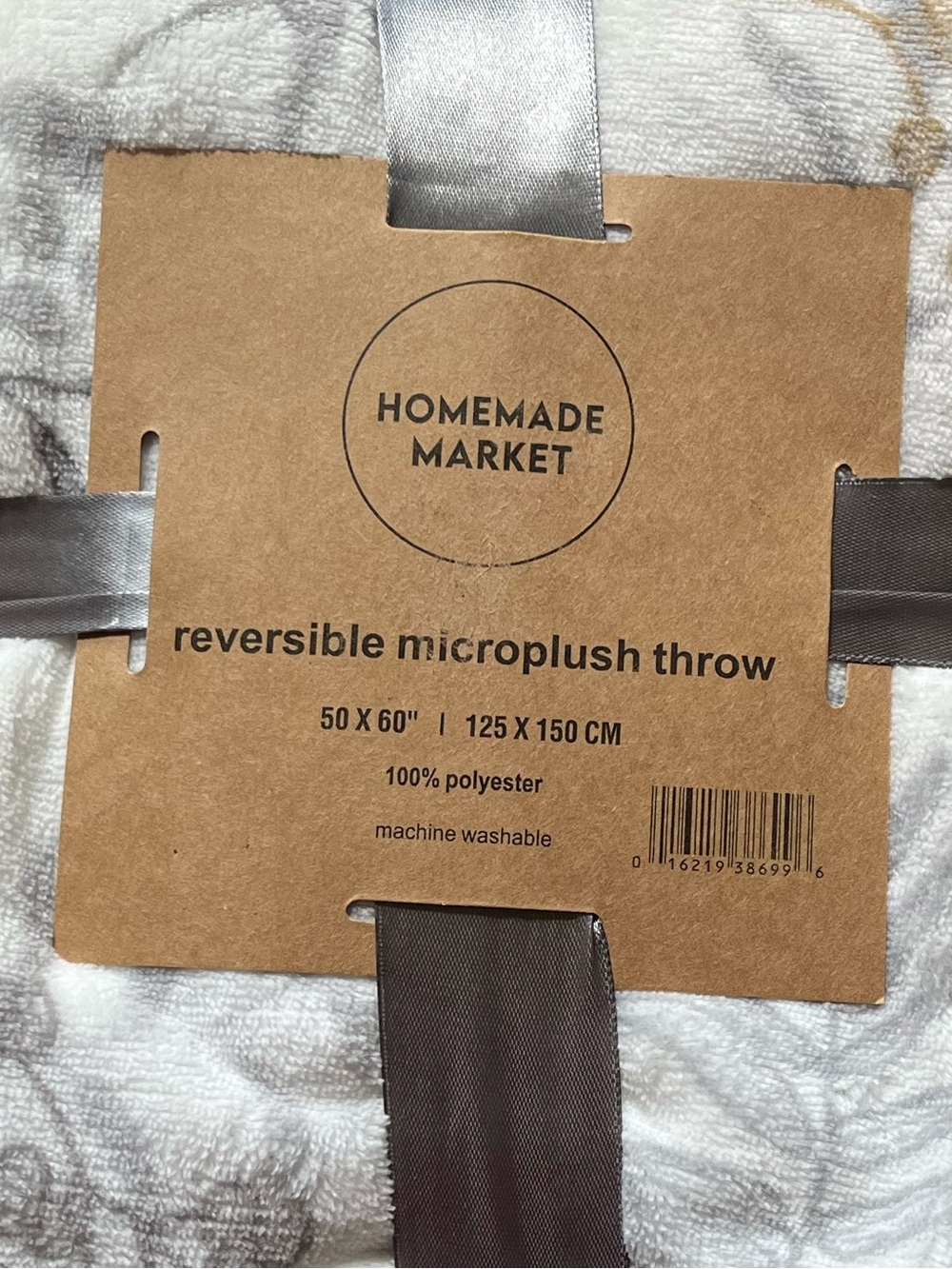 NWT Reversible Microplush Throw - White with Gold & Gray Floral - Picture 2 of 2